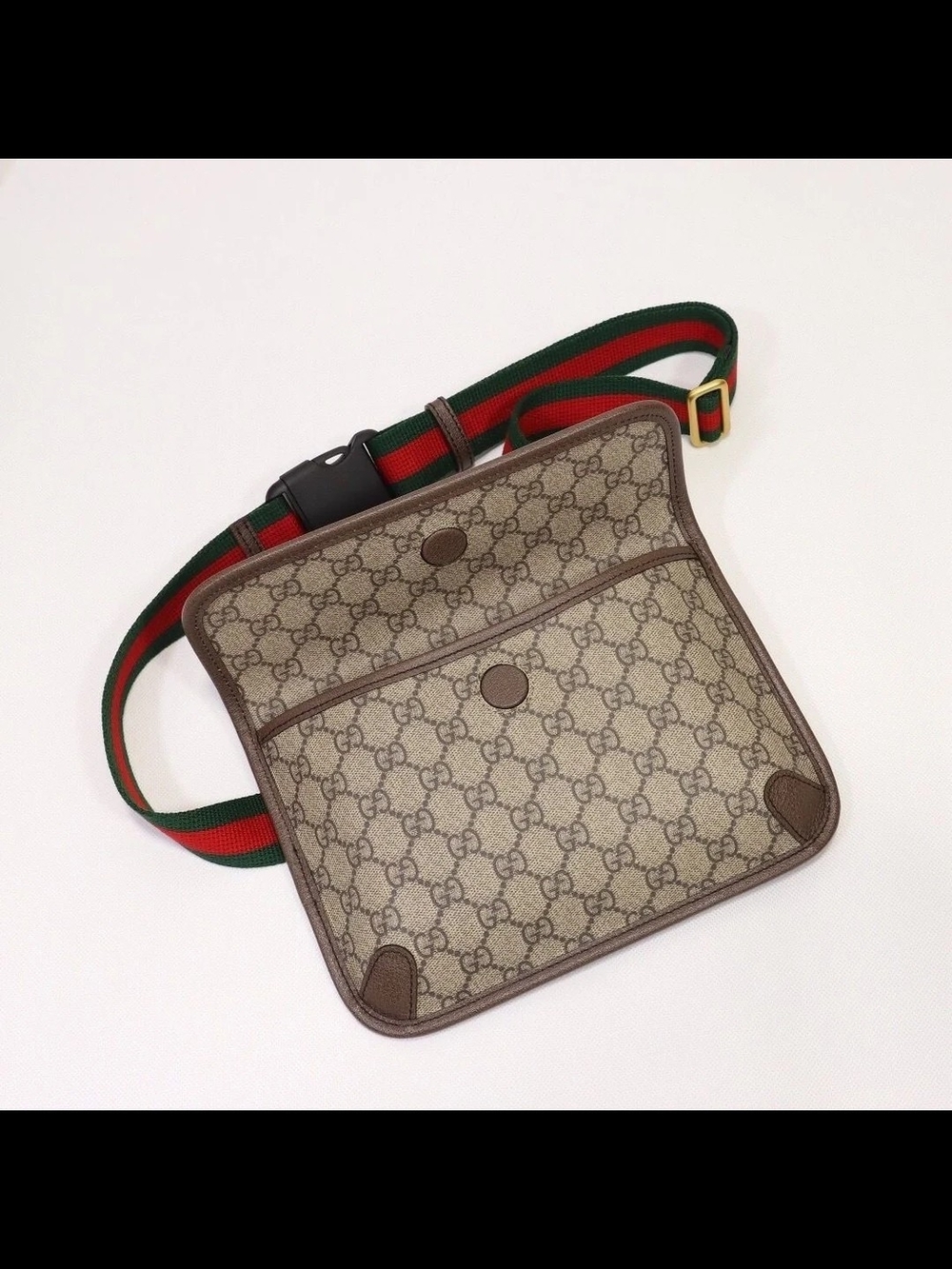 Gucci Brown GG Supreme Crossbody Bag with Red-Green Web Strap - Picture 5 of 7